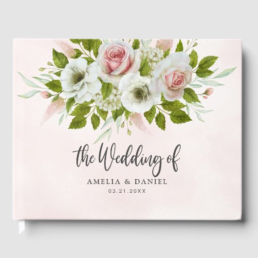 Romantic Pink Watercolor Floral Wedding  Gastenboek (Voorkant)