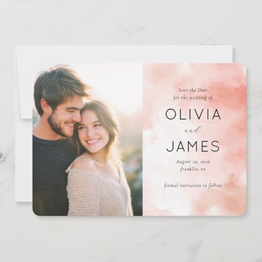 Romantic Pink Watercolor Photo Save The Date (Voorkant)