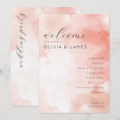 Romantic Pink Watercolor Wedding Schedule Programmakaart (Voorkant / Achterkant)