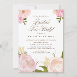 Romantic Pink Waterverf Flowers Bridal Tea Party Kaart