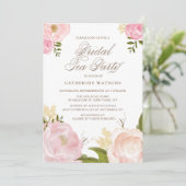 Romantic Pink Waterverf Flowers Bridal Tea Party Kaart (Staand voorkant)