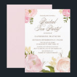 Romantic Pink Waterverf Flowers Bridal Tea Party Kaart<br><div class="desc">vrijgezellenfeest-theepartijuitnodiging met handgetekende waterverf illustraties van roze pinda's en rozen. Vergelijkbare objecten en overeenkomende objecten zijn beschikbaar in mijn winkel.</div>