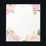 Romantic Pink Waterverf Flowers Notitieblok<br><div class="desc">Een aanpasbaar floreel notitieblok met illustraties van de waterverf van pinda's,  rozen,  de adem van baby's en het bladerdek. Dit zal een perfect vrouwelijk accent zijn voor je kantoor.</div>