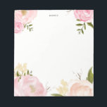 Romantic Pink Waterverf Flowers Notitieblok<br><div class="desc">Een aanpasbaar floreel notitieblok met illustraties van de waterverf van pinda's,  rozen,  de adem van baby's en het bladerdek. Dit zal een perfect vrouwelijk accent zijn voor je kantoor.</div>