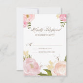 Romantic Pink Waterverf Flowers Wedding RSVP Kaart (Voorkant)