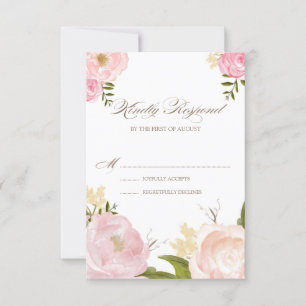 Romantic Pink Waterverf Flowers Wedding RSVP Kaart
