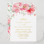 Romantic Pink Waterverf Rozen Floral Wedding Folie Uitnodiging<br><div class="desc">Een florele botanische roze uitnodiging voor een bruiloft. Nodig gasten uit voor je evenement met deze gouden folie op uitnodiging voor een monogram bruiloft. Hij heeft een helder roze waterverf roos en een grienery met een bijpassend floreel patroon. Ideaal voor lentendendingen en tuinbruiloften. Pas deze bloemige trouwuitnodiging aan door je...</div>
