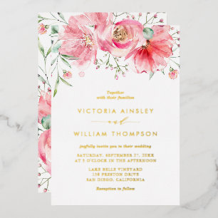 Romantic Pink Waterverf Rozen Floral Wedding Folie Uitnodiging