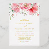 Romantic Pink Waterverf Rozen Floral Wedding Folie Uitnodiging (Voorkant)