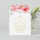 Romantic Pink Waterverf Rozen Floral Wedding Folie Uitnodiging (Staand Voorkant)