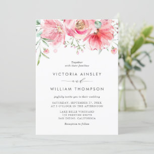 Romantic Pink Waterverf Rozen Floral Wedding Kaart
