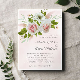 Romantic Pink Waterverf Rozen Floral Wedding Kaart