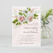 Romantic Pink Waterverf Rozen Floral Wedding Kaart (Staand voorkant)