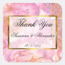 Romantic Pink Waterverf Rozen Weddenschap Bedankt Vierkante Sticker