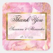 Romantic Pink Waterverf Rozen Weddenschap Bedankt Vierkante Sticker (Voorkant)
