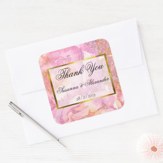 Romantic Pink Waterverf Rozen Weddenschap Bedankt Vierkante Sticker (Envelop)