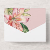 Romantic Pink & White Lilies op Blush All In One Uitnodiging (Achterkant)
