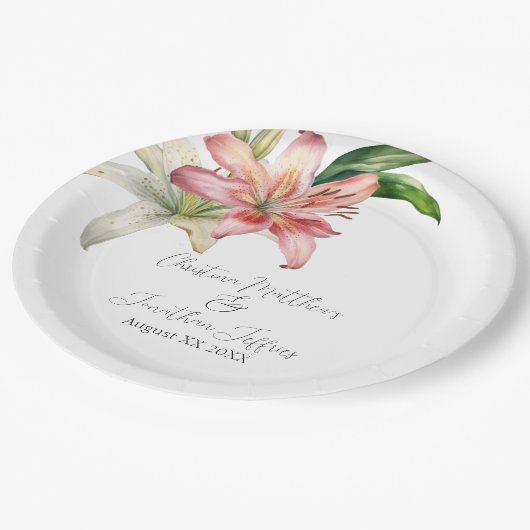 Romantic Pink & White Lilies Papieren Bordje (Gekanteld)