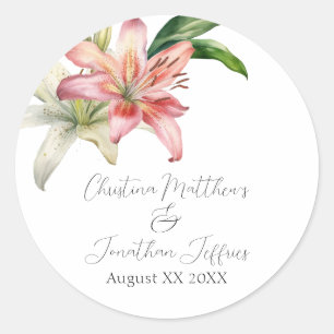 Romantic Pink & White Lilies Ronde Sticker