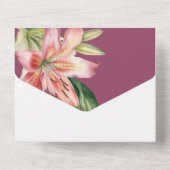Romantic Pink & White Lilis on Fuchsia All In One Uitnodiging (Achterkant)