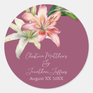 Romantic Pink & White Lilis on Fuchsia Ronde Sticker