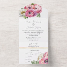 Romantic Pink & White Ranunculus All In One Uitnodiging