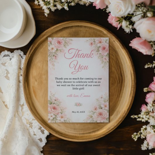 Romantic Pink Wildflower Baby Shower Thank You Bedankkaart