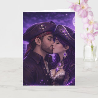 Romantic Pirate Couple Kiss Greeting Card Kaart