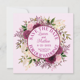 Romantic Plum Burgundy Blush Pink Floral Save The Date