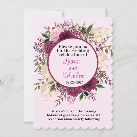 Romantic Plum Burgundy Blush Pink Floral Wedding Kaart (Voorkant)