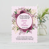 Romantic Plum Burgundy Blush Pink Floral Wedding Kaart (Staand voorkant)