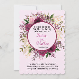 Romantic Plum Burgundy Blush Pink Floral Wedding Kaart