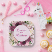 Romantic Plum Burgundy, Blush Pink op maat Papieren Bordje (Feest)