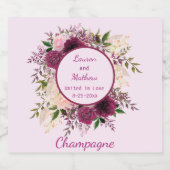 Romantic Plum Burgundy, Blush Pink op maat Sparkling Wijnetiket (Enkel label)