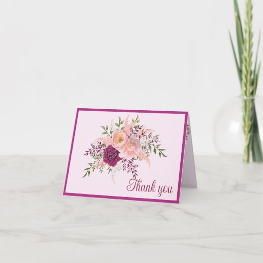 Romantic Plum Burgundy Blush Pink Wedding Bedankkaart (Voorkant)