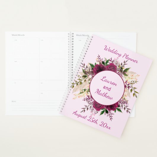 Romantic Plum Burgundy, Blush Pink Wedding Planner (Display)