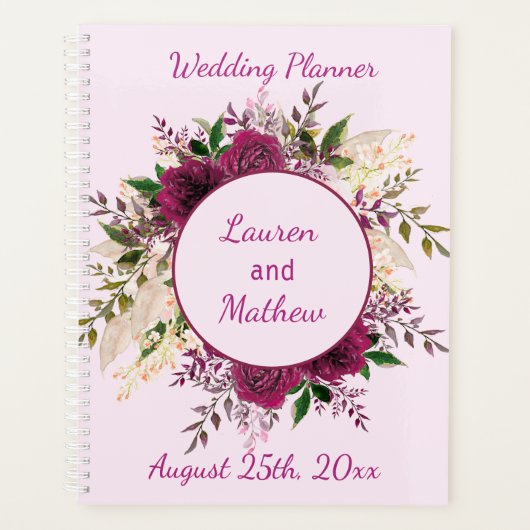 Romantic Plum Burgundy, Blush Pink Wedding Planner (Voorkant)