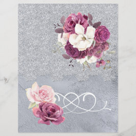 Romantic Plum Floral & Silver Lace Scrapbook Paper