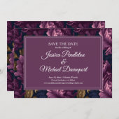 Romantic Plum Floral Wedding Save Date Save The Date (Voorkant / Achterkant)