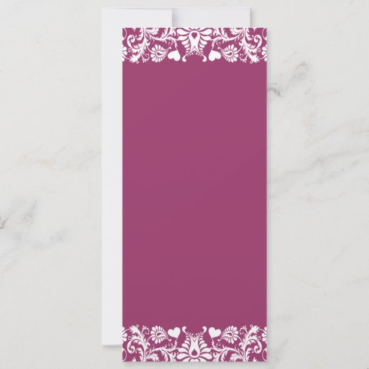 Romantic Plum Heart Damask Wedding Invitations Kaart
