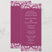 Romantic Plum Heart Damask Wedding Invitations Kaart (Voorkant / Achterkant)