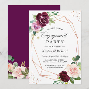 Romantic Plum Paars Blush Floral Engagement Party Kaart