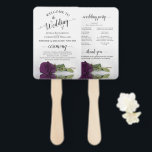 Romantic Plum Paars Roos Elegant Wedding Programme Handwaaier<br><div class="desc">Deze mooie supporters van het bruiloft zijn elegant, romantisch, klassiek en smaakvol. Het ontwerp is voorzien van een enkel paars roos met lange steeltjes, dat aan de zijkant van het systeem ligt en dat in een pool van water met golven en rimpels reflecteert. De typografie kenmerkt de zwarte manuscriptkalligrafie van...</div>