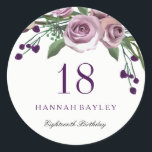 Romantic Plum Paars Roos Floral 18th Birthday Ronde Sticker<br><div class="desc">Romantic Plum Paars Roos Floral 18th Birthday Party is voorstander van zeehondenjacht Matching Invitation en nog veel meer in Niche en Nest store. Ontwerp met dank aan: https://www.etsy.com/shop/SmallHouseBigPony</div>
