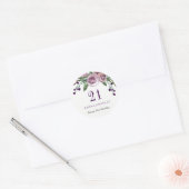 Romantic Plum Paars Roos Floral 21st Birthday Ronde Sticker (Envelop)