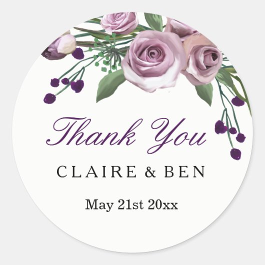 Romantic Plum Paars Roos Floral Weddenschap Ronde Sticker (Voorkant)