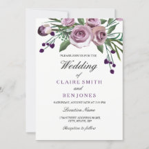 Romantic Plum Paars Roos Floral Wedding Invite