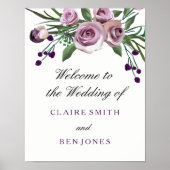 Romantic Plum Paars Roos Floral Wedding Poster (Voorkant)