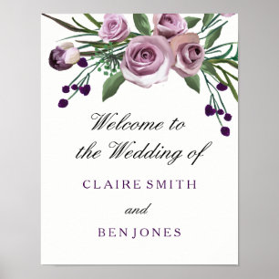 Romantic Plum Paars Roos Floral Wedding Poster