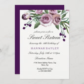 Romantic Plum Paars Roos Sweet 16 Uitnodiging (Voorkant / Achterkant)